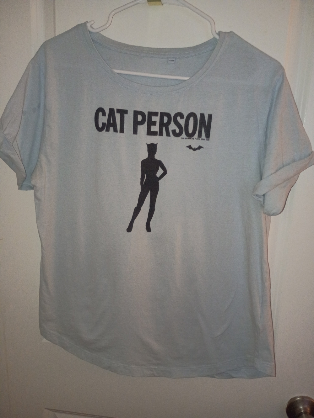 DC Comics Cat Person Short Sleeve Tee - Light Blue with Black Catwoman Graphic
